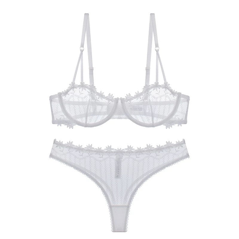 Sexy Lace Lingerie See-through Embroidery Erotic Lingerie Big Chest Minimizer Plus Size Bra Set