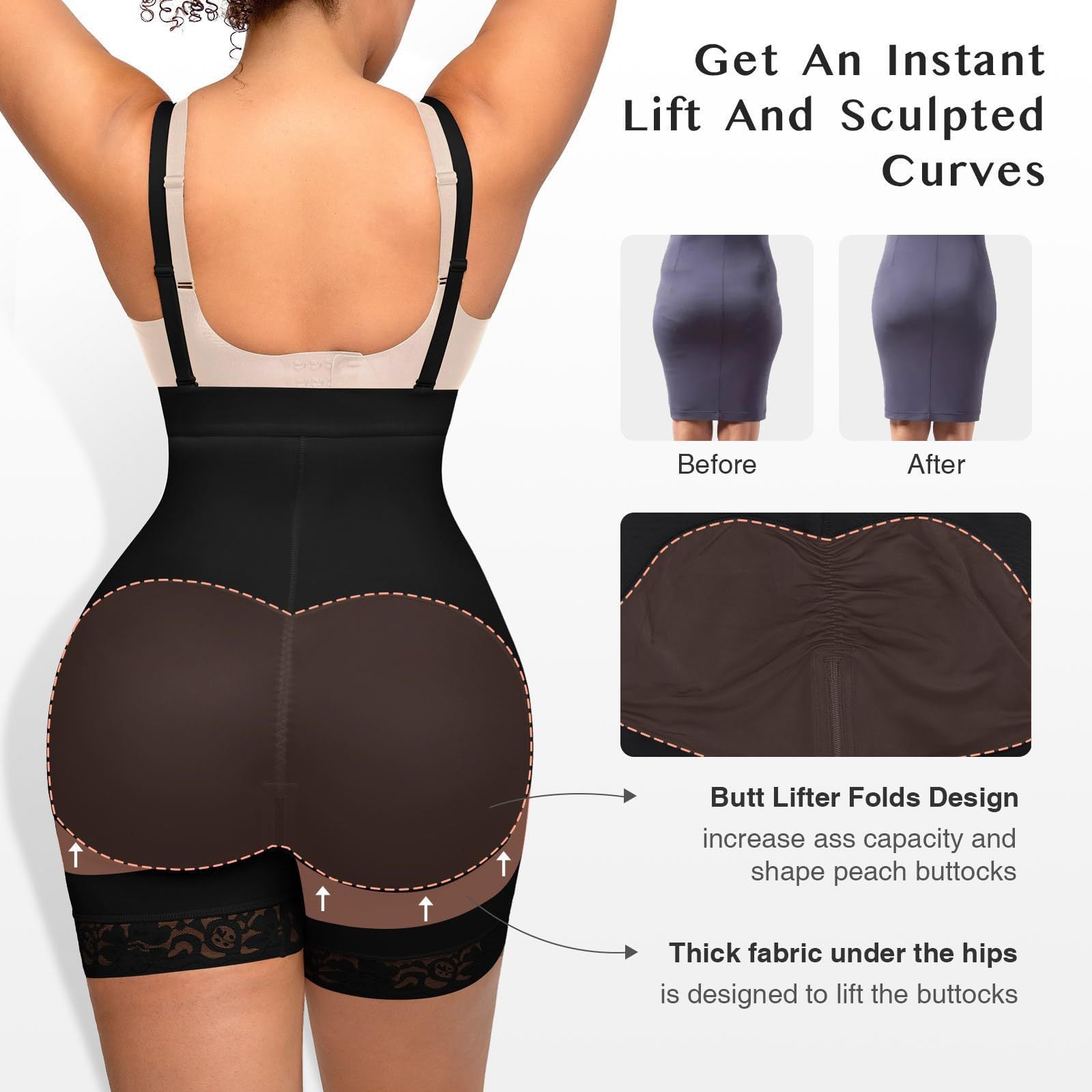 High Waist Detachable Strap Shapewear Bodysuit for Tummy Control and Butt Lifting Plus Size