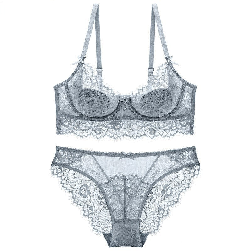 Sexy Eyelash Lace Thin Bunny Ear Cup French Style Large Bust Minimizer Plus Size Bra Set