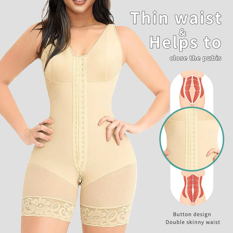 Increase the size of the full body hip lifting button shapewear, crotch zipper jumpsuit