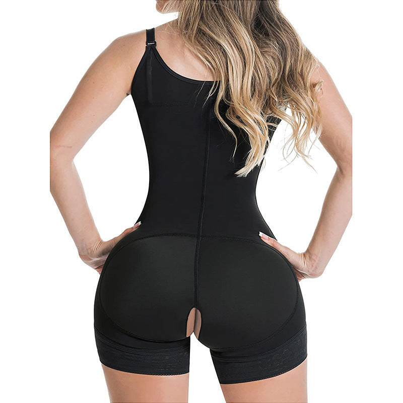 Four button plus size European and American style waist hip lifting jumpsuit