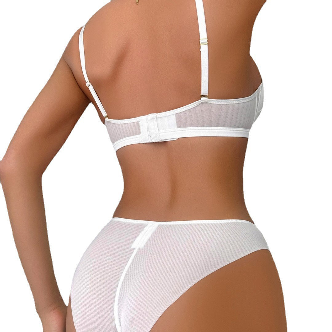 European and American Sexy Eyelash Lace Half Cup Small Chest Enhancing Large Size Anti-Sagging Push-Up Set