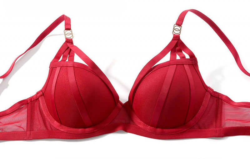 European and American Sexy Lingerie Small Chest Push-Up Anti-Sagging Red Mesh Bra Set