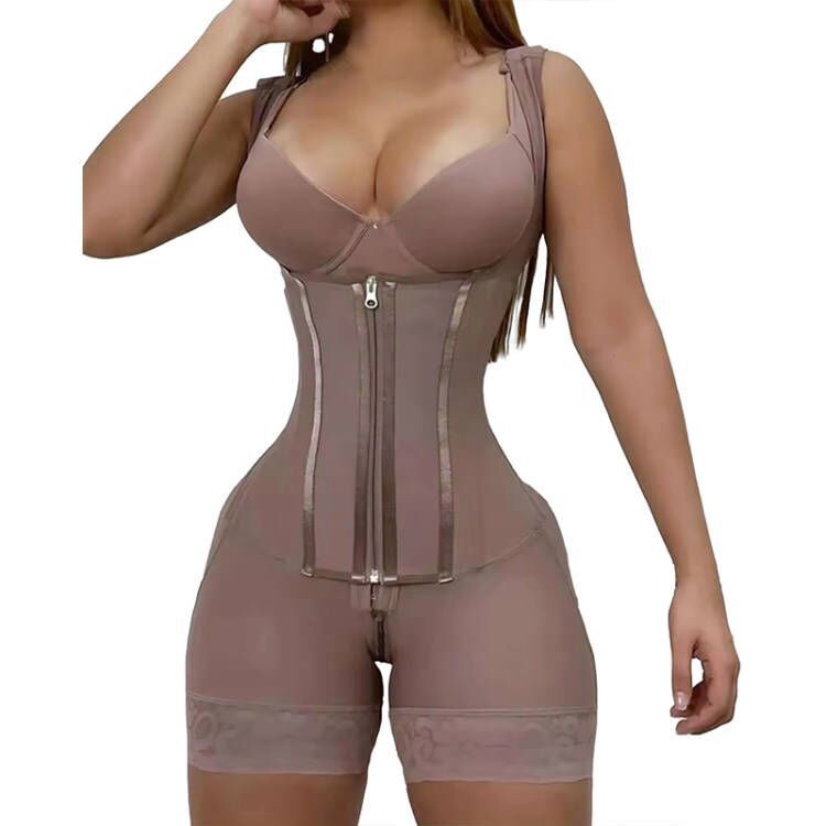 13 straps, hardened fabric, mesh one-piece corset, tight fitting