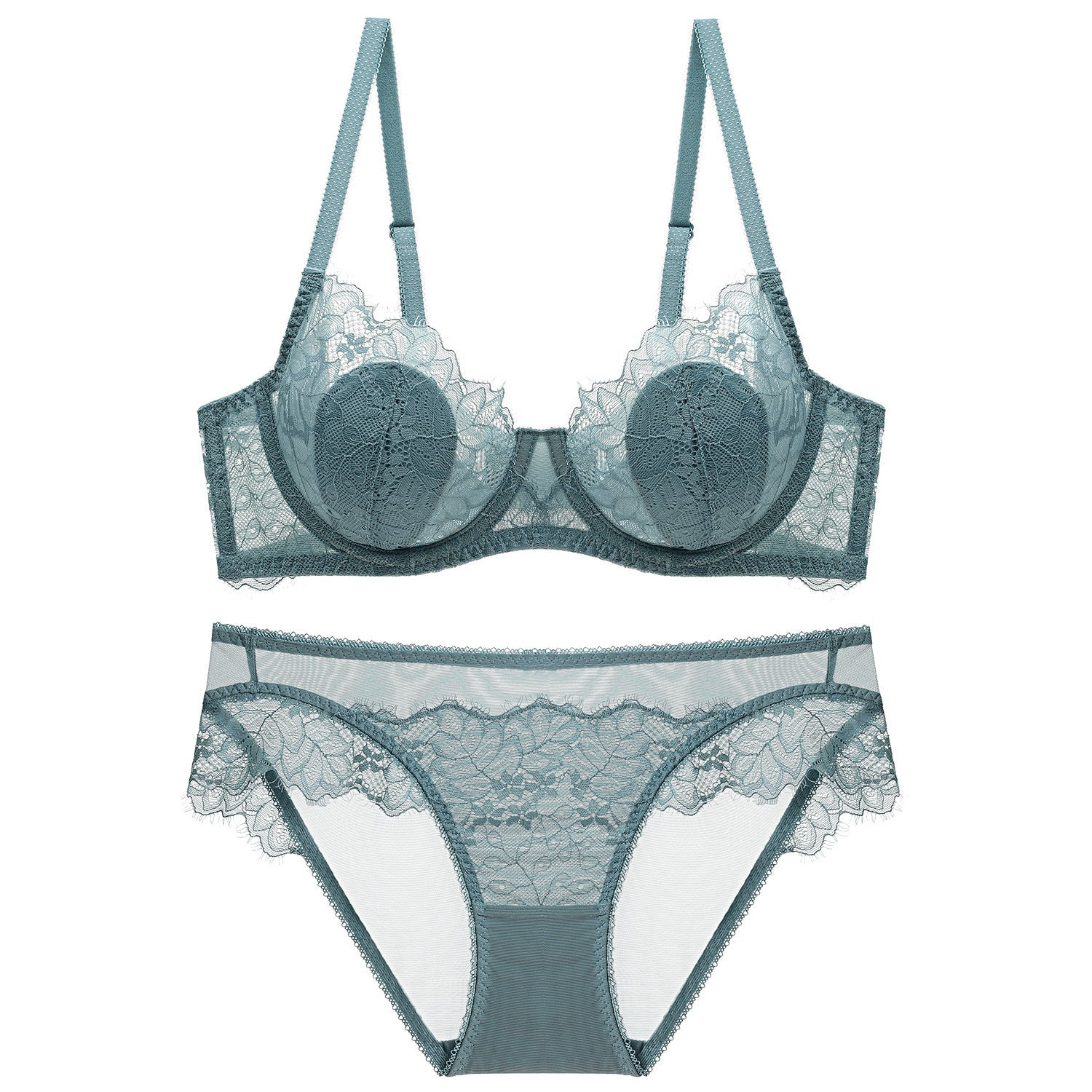 Sexy Transparent Lace Thin Cotton Rabbit Ear Cup Large Bust Minimizer Plus Size Bra Set