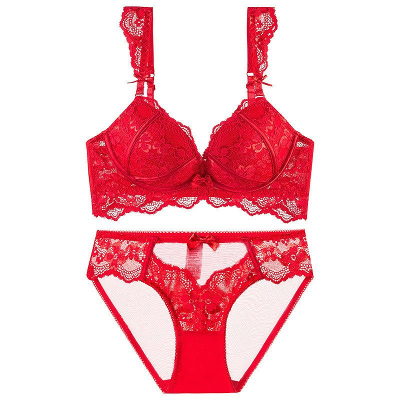 French Style Sexy Lace Women's Wireless Push-Up Bra Set for Small Busts and Side Breast Collection