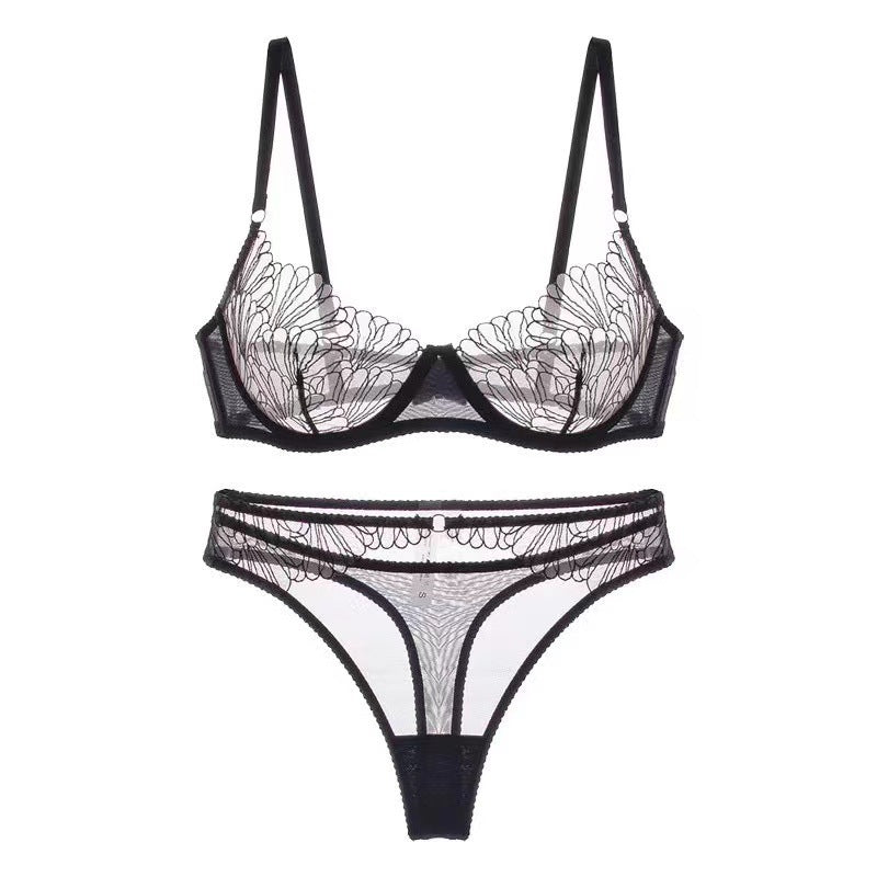 Sexy Lingerie French Style Ultra-Thin Embroidered Lace Lingerie for Large Busts, Minimizing and Anti-Sagging