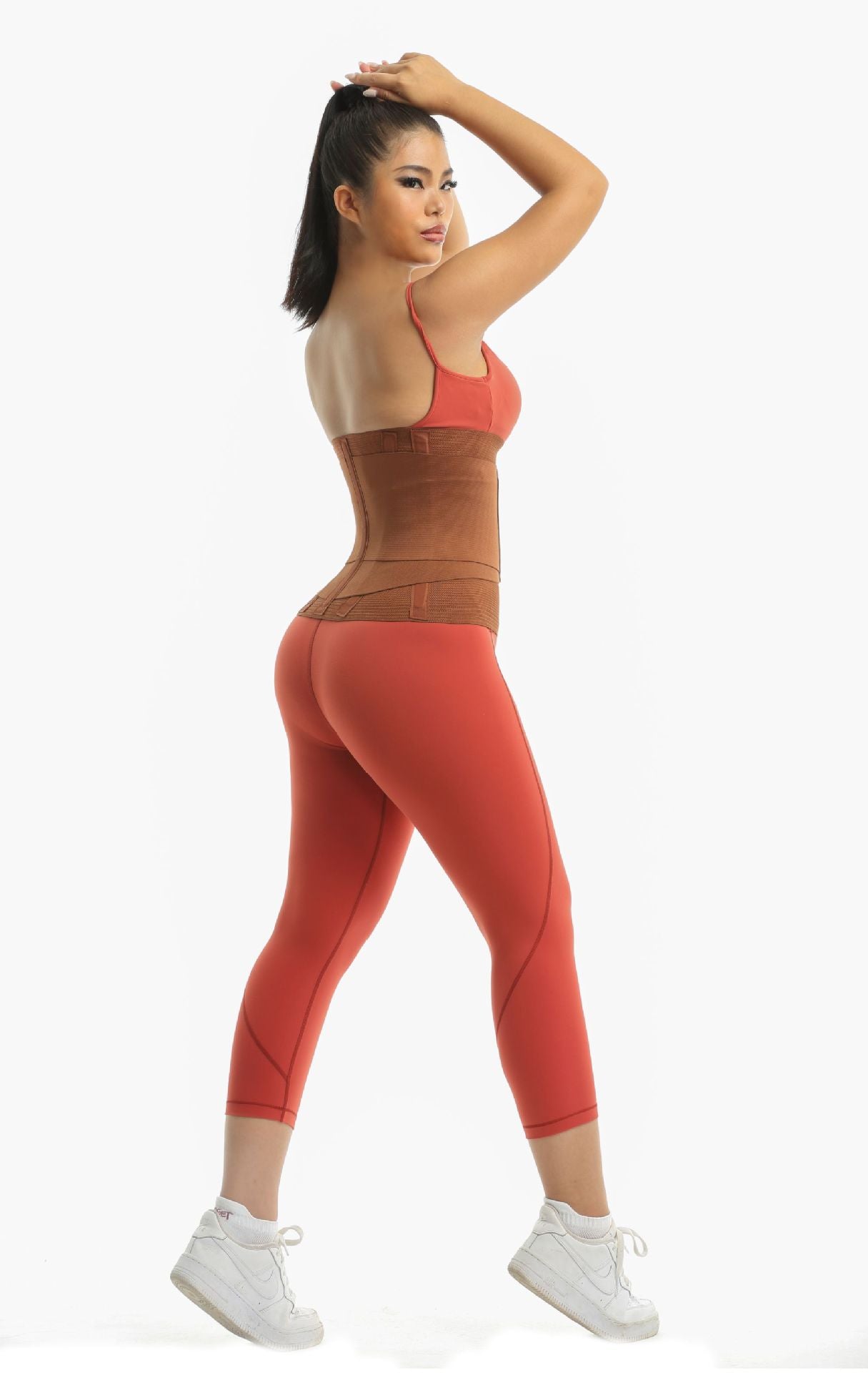 Women's Fitness Waist Trainer Belt Zipper Style Brown Double Layer Compression