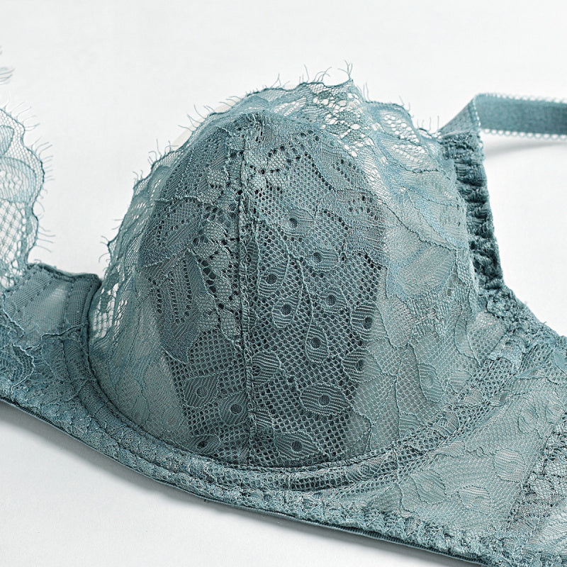 Sexy Transparent Lace Thin Cotton Rabbit Ear Cup Large Bust Minimizer Plus Size Bra Set
