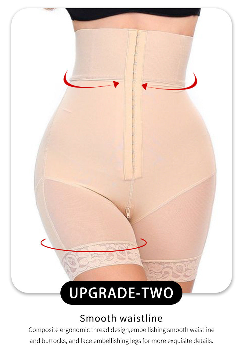 Europe and America increase high waisted and abdominal three row buckle tightening hip lifting pants
