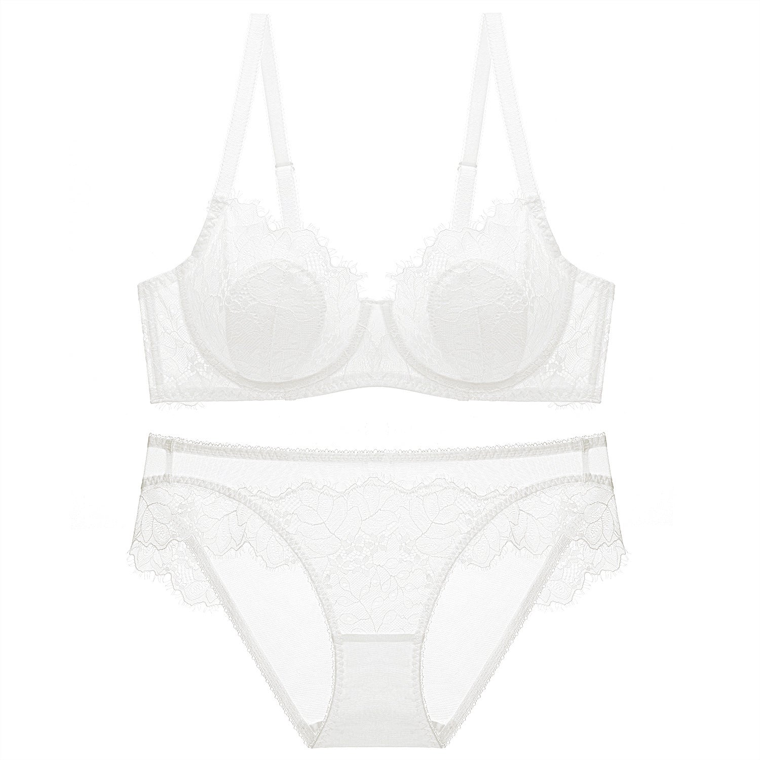 Sexy Transparent Lace Thin Cotton Rabbit Ear Cup Large Bust Minimizer Plus Size Bra Set
