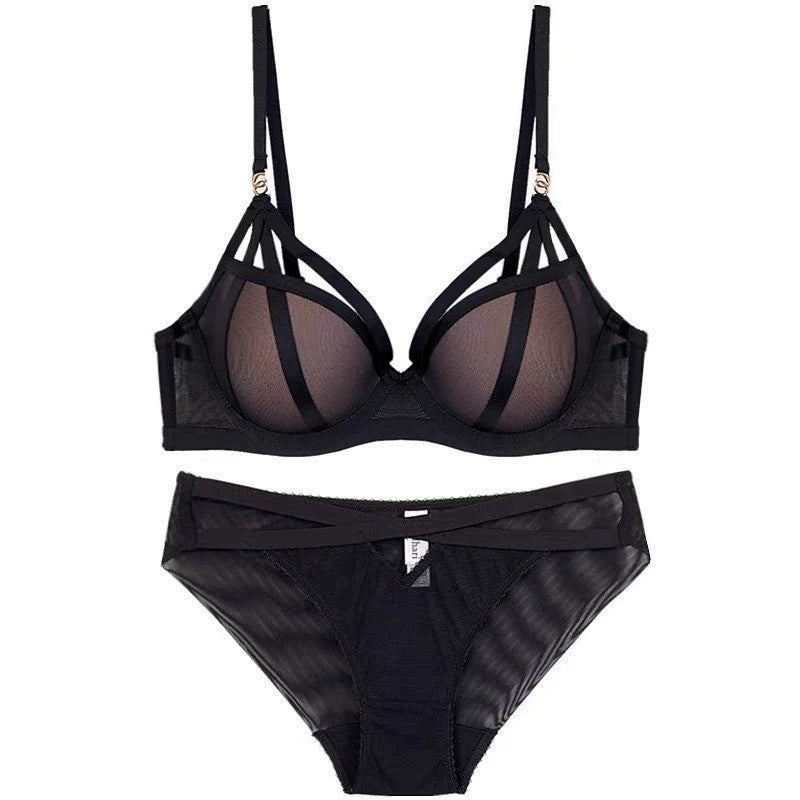 European and American Sexy Lingerie Small Chest Push-Up Anti-Sagging Red Mesh Bra Set