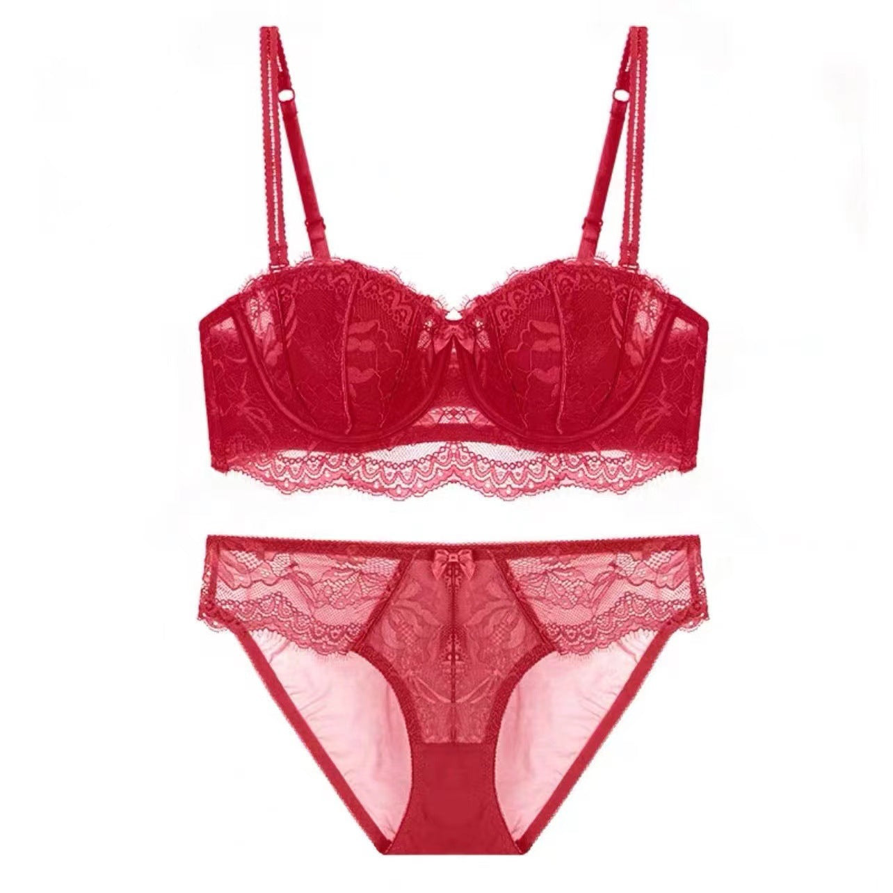French Style Sexy Lace Half-Cup Strapless Anti-Slip Beautiful Back Large Bust Minimizing Set