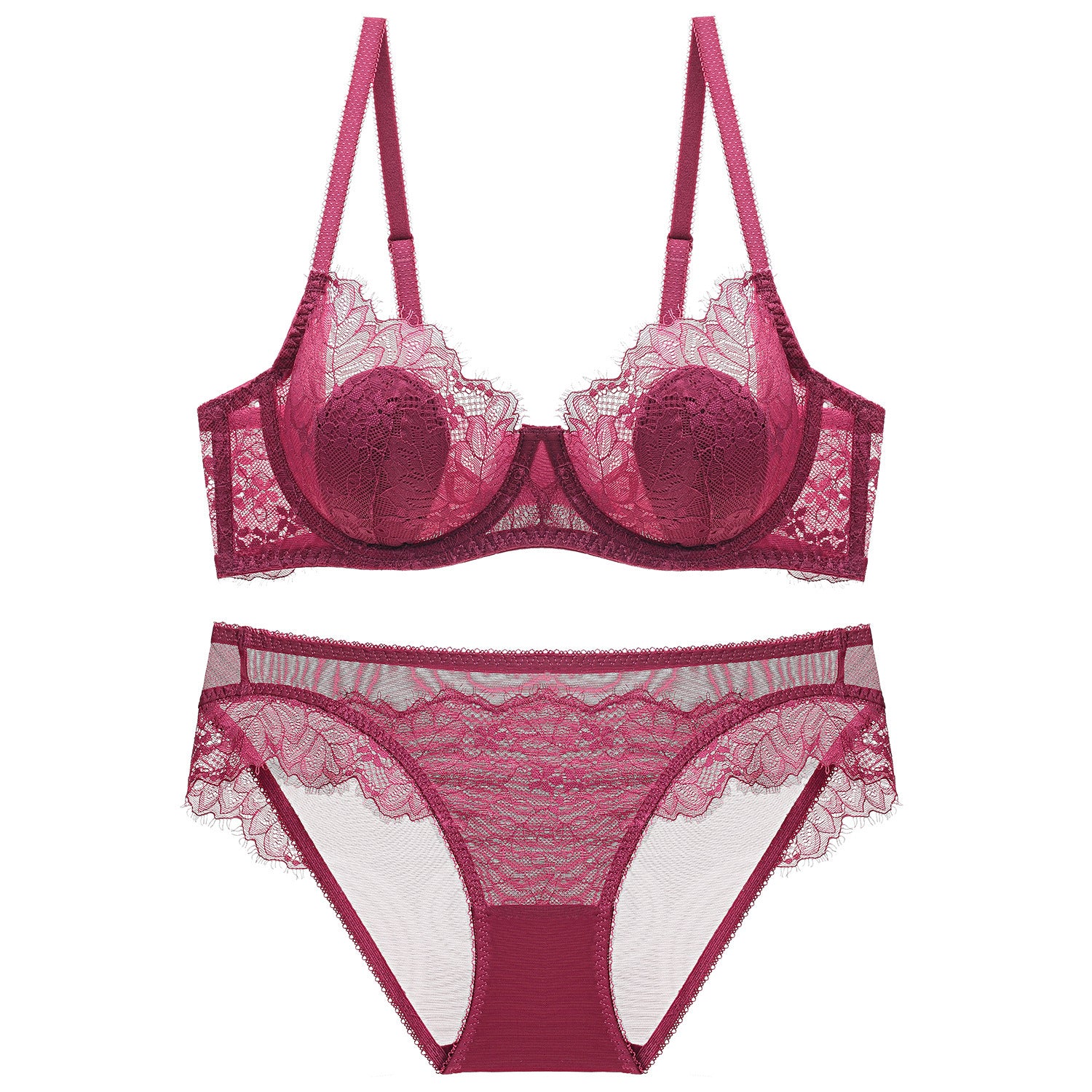 Sexy Transparent Lace Thin Cotton Rabbit Ear Cup Large Bust Minimizer Plus Size Bra Set