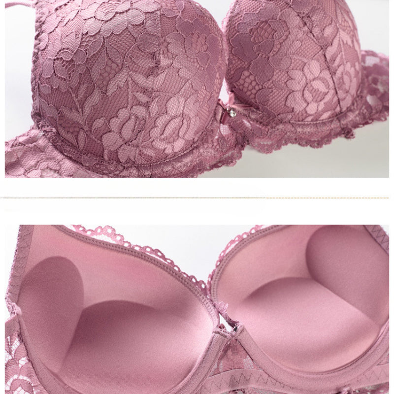 Sexy Small Chest Enhancing Push-Up Bra with Side Support Anti-Sagging Lace Lingerie Set