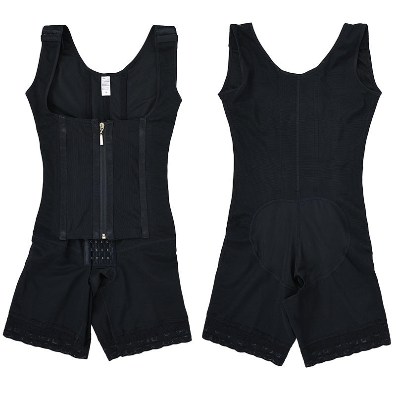13 straps, hardened fabric, mesh one-piece corset, tight fitting