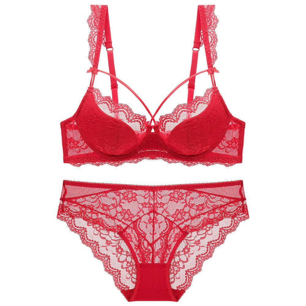 European and American Style Sexy Lace Lingerie Thin Cotton Large Bust Minimizer Plus Size Side Breast Collection Anti-Sagging Set