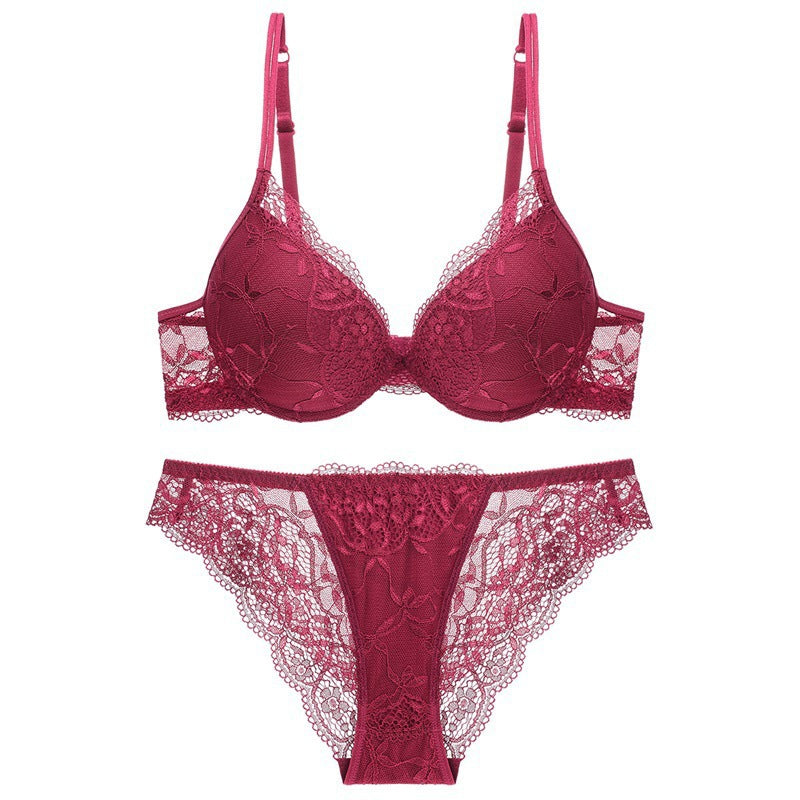 European and American Sexy Deep V Small Chest Enhancing Anti-Sagging Lace Bra Set