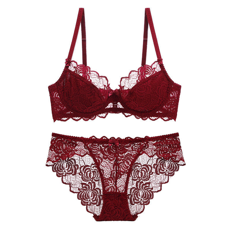 European and American Sexy Lace Summer Ultra-Thin Transparent Plus Size Large Bust Minimizing Anti-Sagging Bra