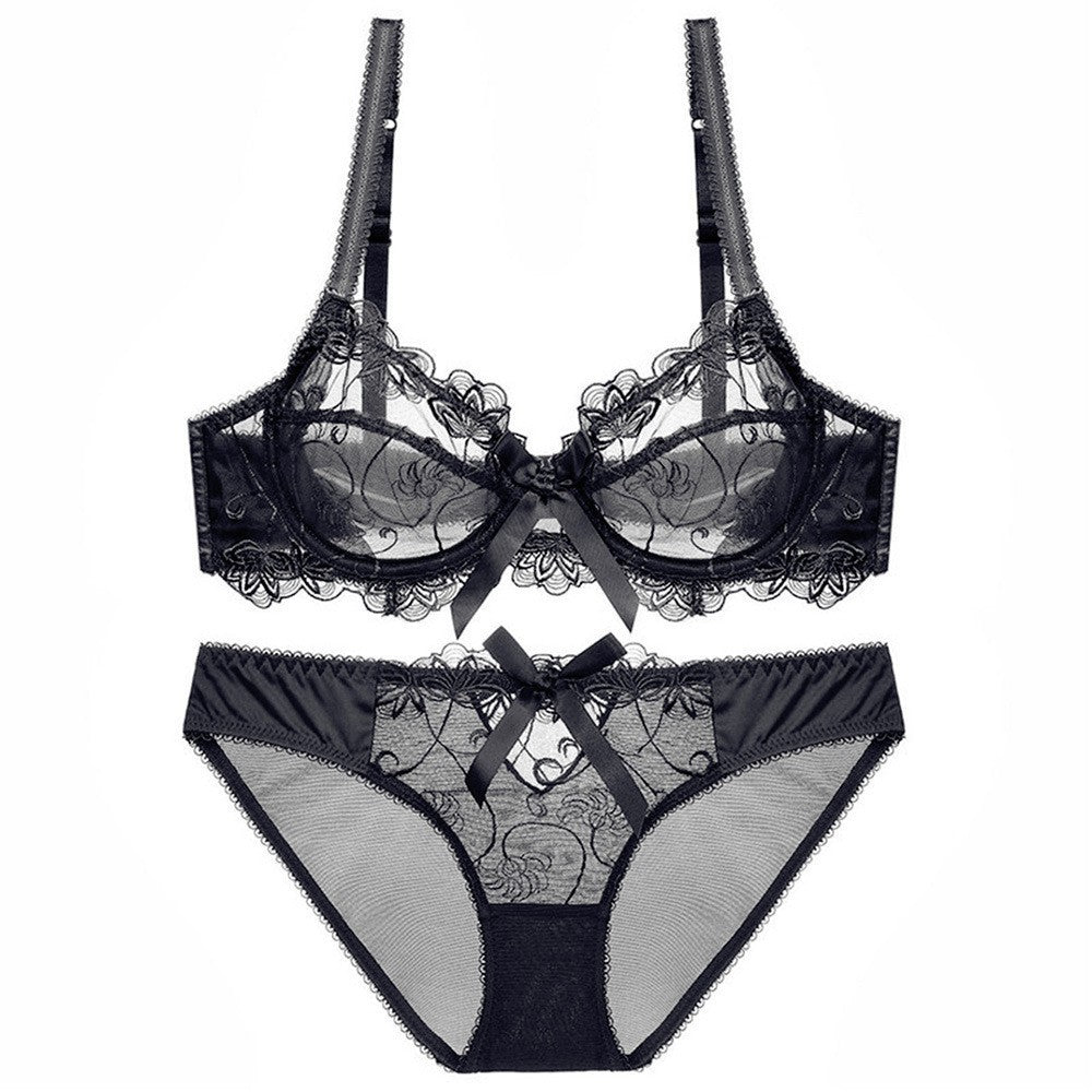 Sexy Lingerie Ultra-Thin Transparent Large Bust Minimizer Plus Size Anti-Sagging Lace Bra Set