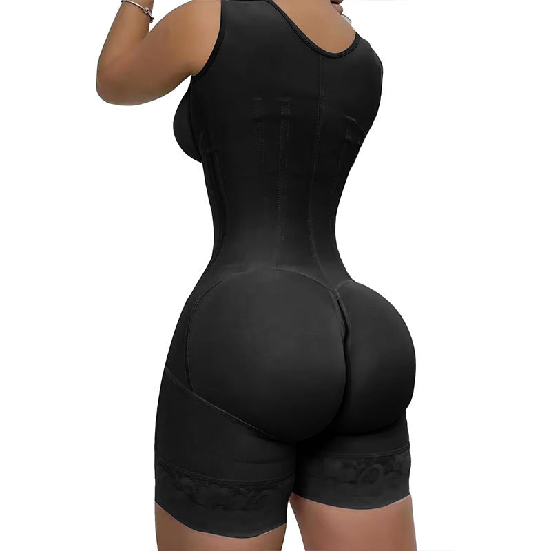 13 straps, hardened fabric, mesh one-piece corset, tight fitting