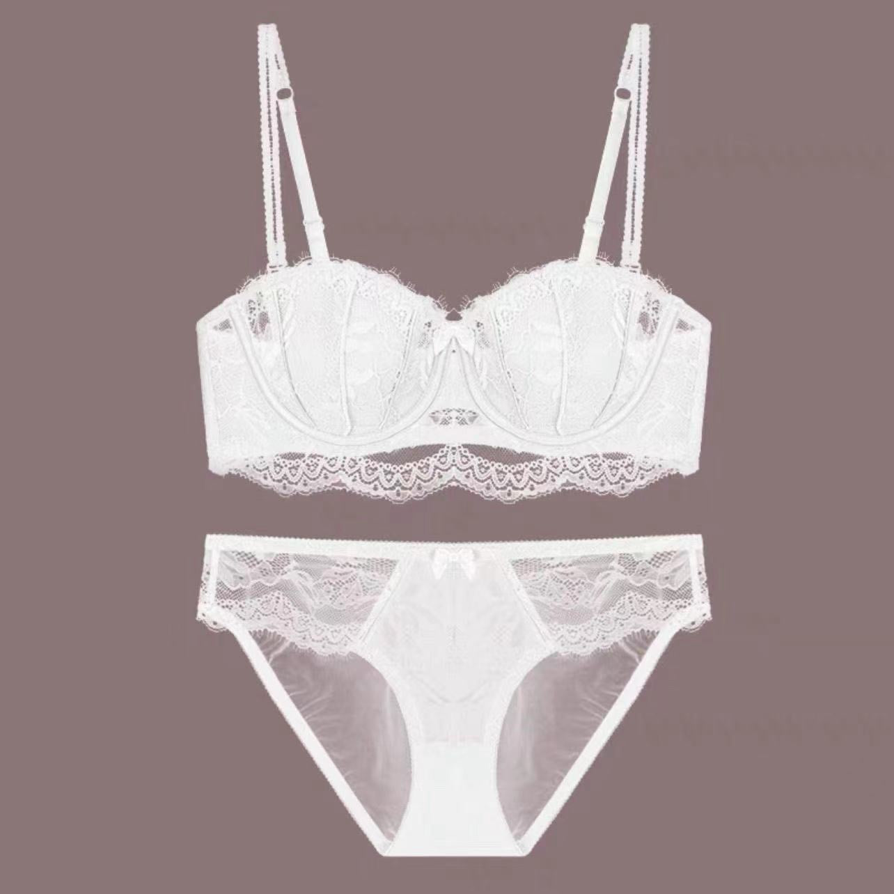 French Style Sexy Lace Half-Cup Strapless Anti-Slip Beautiful Back Large Bust Minimizing Set