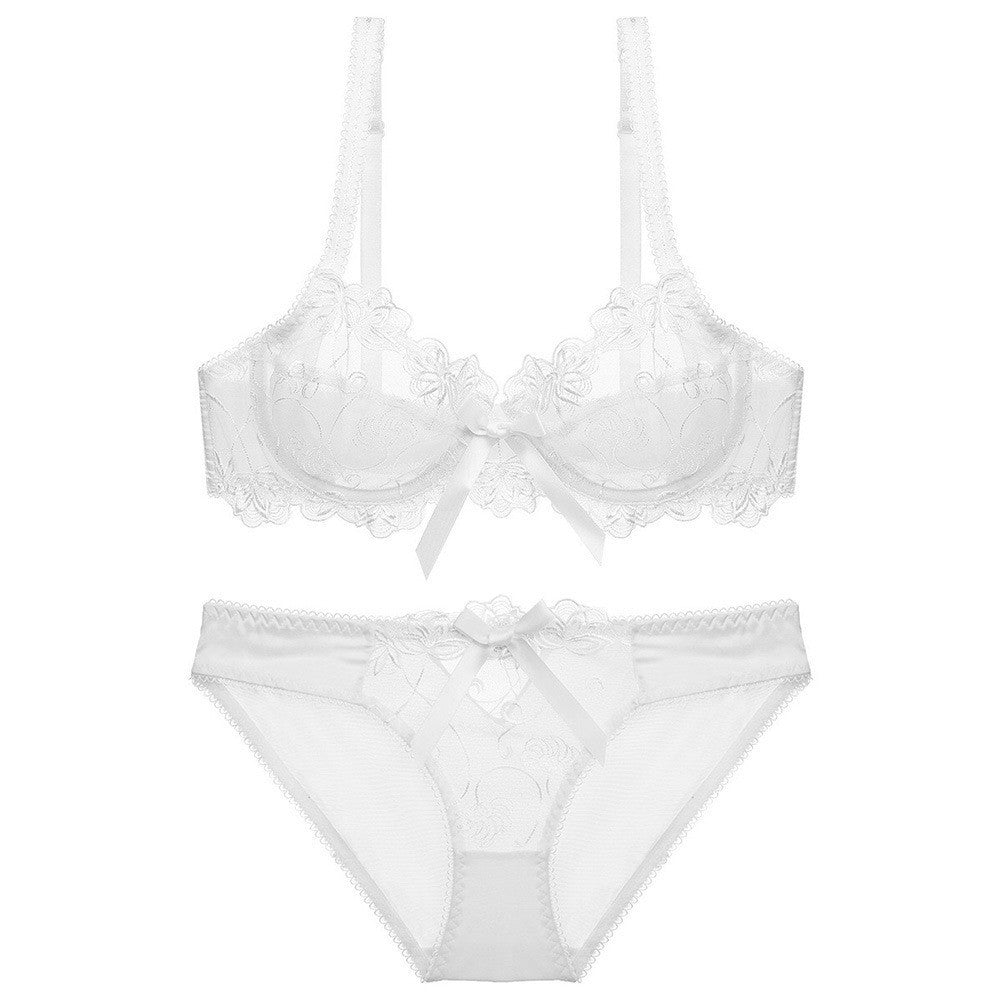 Sexy Lingerie Ultra-Thin Transparent Large Bust Minimizer Plus Size Anti-Sagging Lace Bra Set