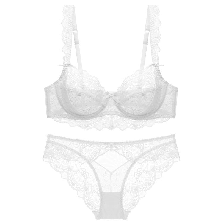 European and American Sexy Lingerie Ultra-thin Hollow Out Large Bust Minimizing Lace Plus Size Bra Set