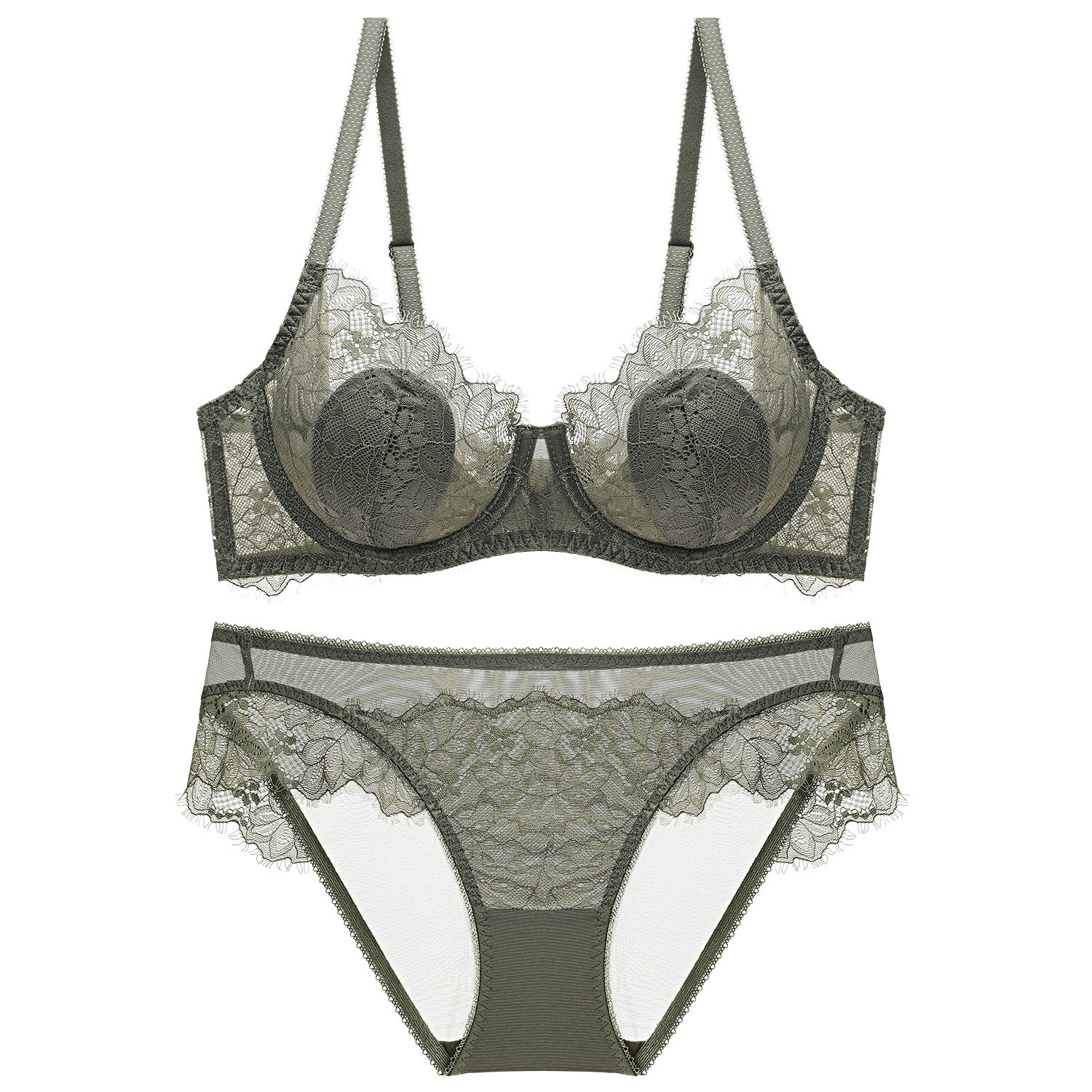 Sexy Transparent Lace Thin Cotton Rabbit Ear Cup Large Bust Minimizer Plus Size Bra Set