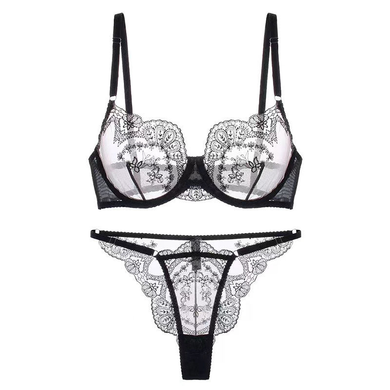 French Style Sexy Lingerie Ultra-Thin Embroidered See-Through Temptation Thong Lace Big Bust Minimizer