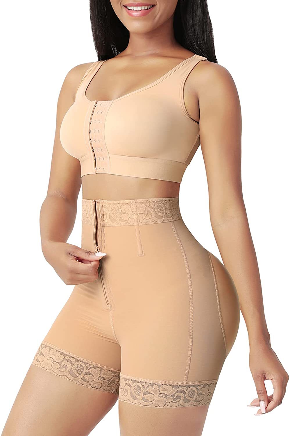 Zipper high waisted hip and abdominal lifting pants, body shaping pants