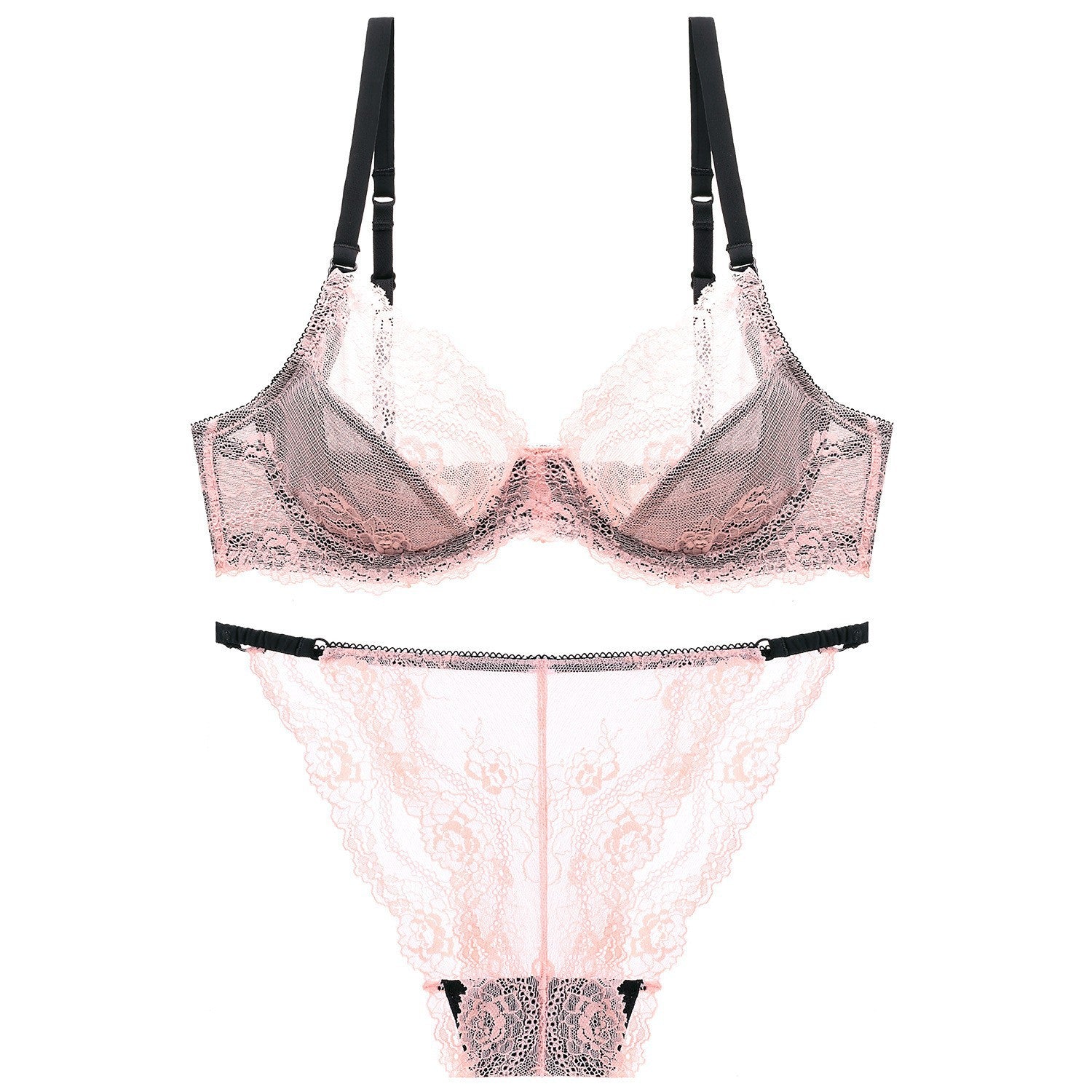French Style Ultra-Thin Transparent Bra for Large Busts, Minimizing Effect, Plus Size, Anti-Sagging, Lift-Up Lace Set