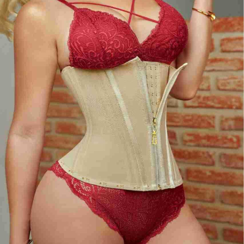 Latex Waist Cincher with Zipper and Button, Waist Binder for Sports Shaping and Tightening