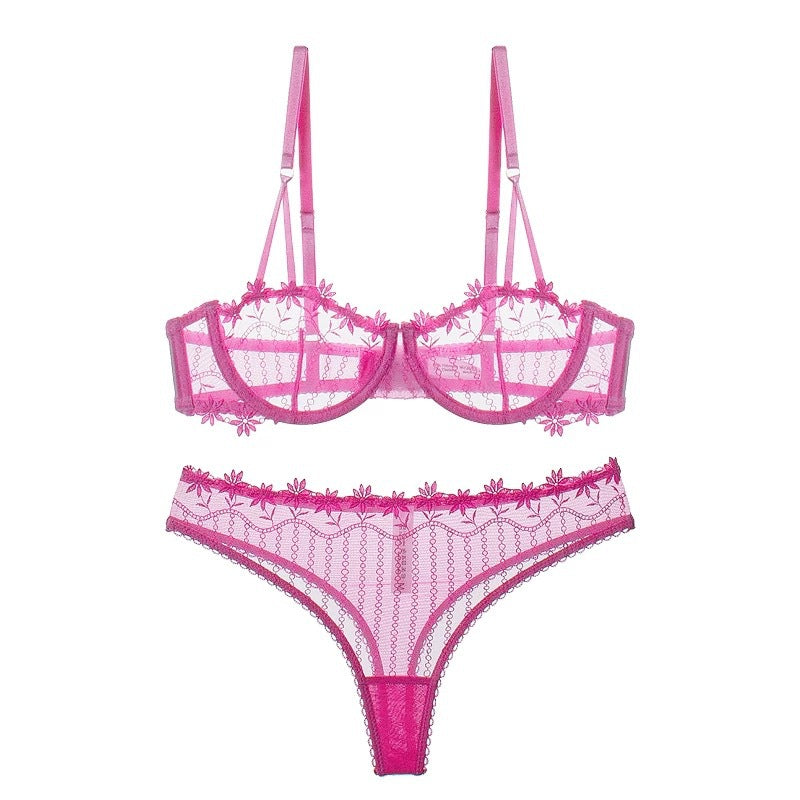Sexy Lace Lingerie See-through Embroidery Erotic Lingerie Big Chest Minimizer Plus Size Bra Set