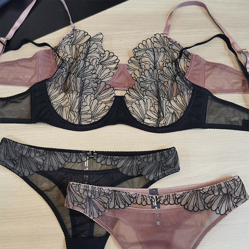 Sexy Lingerie French Style Ultra-Thin Embroidered Lace Lingerie for Large Busts, Minimizing and Anti-Sagging