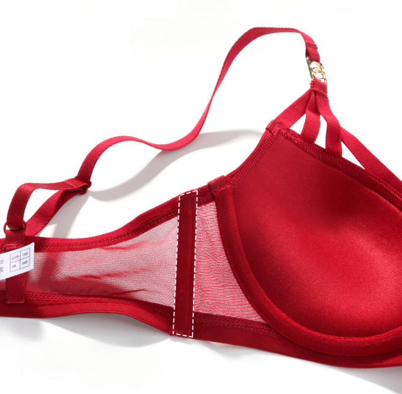 European and American Sexy Lingerie Small Chest Push-Up Anti-Sagging Red Mesh Bra Set