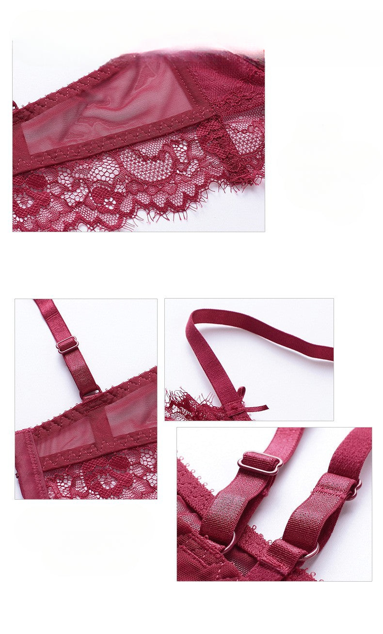 Sexy Eyelash Lace Thin Bunny Ear Cup French Style Large Bust Minimizer Plus Size Bra Set