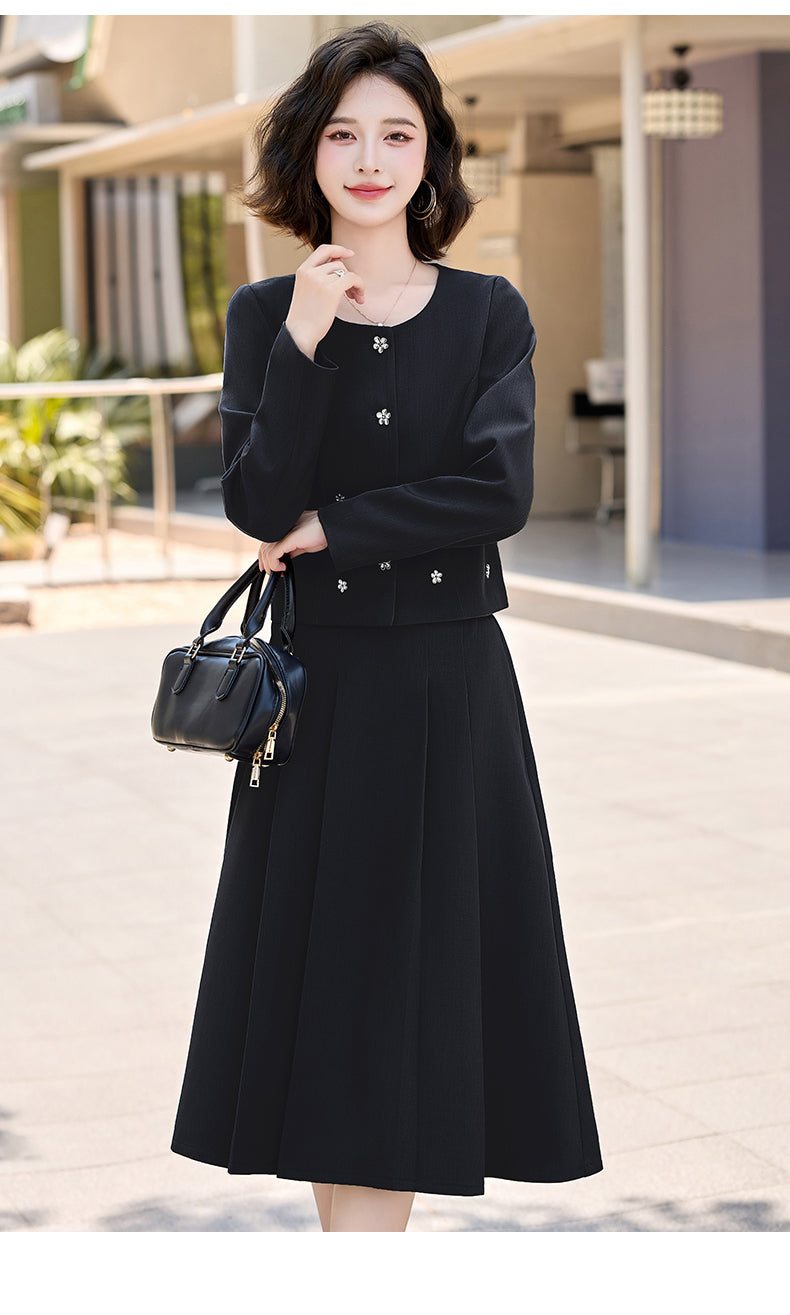 2025Autumn New Fashionable Elegant Slim Fit Round Neck Two-Piece Dress Set