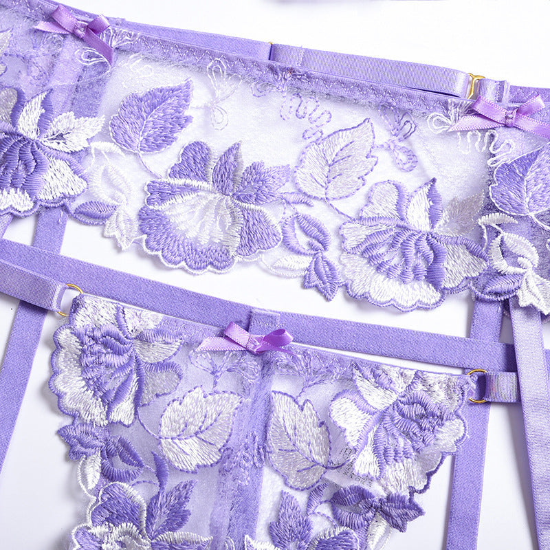 Cross-border supply European and American Foreign Trade Sexy Lingerie Sexy Women's Hollow Flower Bra Lace Trim Bowknot