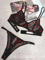 Sexy Lingerie Ultra-Thin Mesh Heart Print Lace Bra Large Bust Minimizer Erotic Lingerie