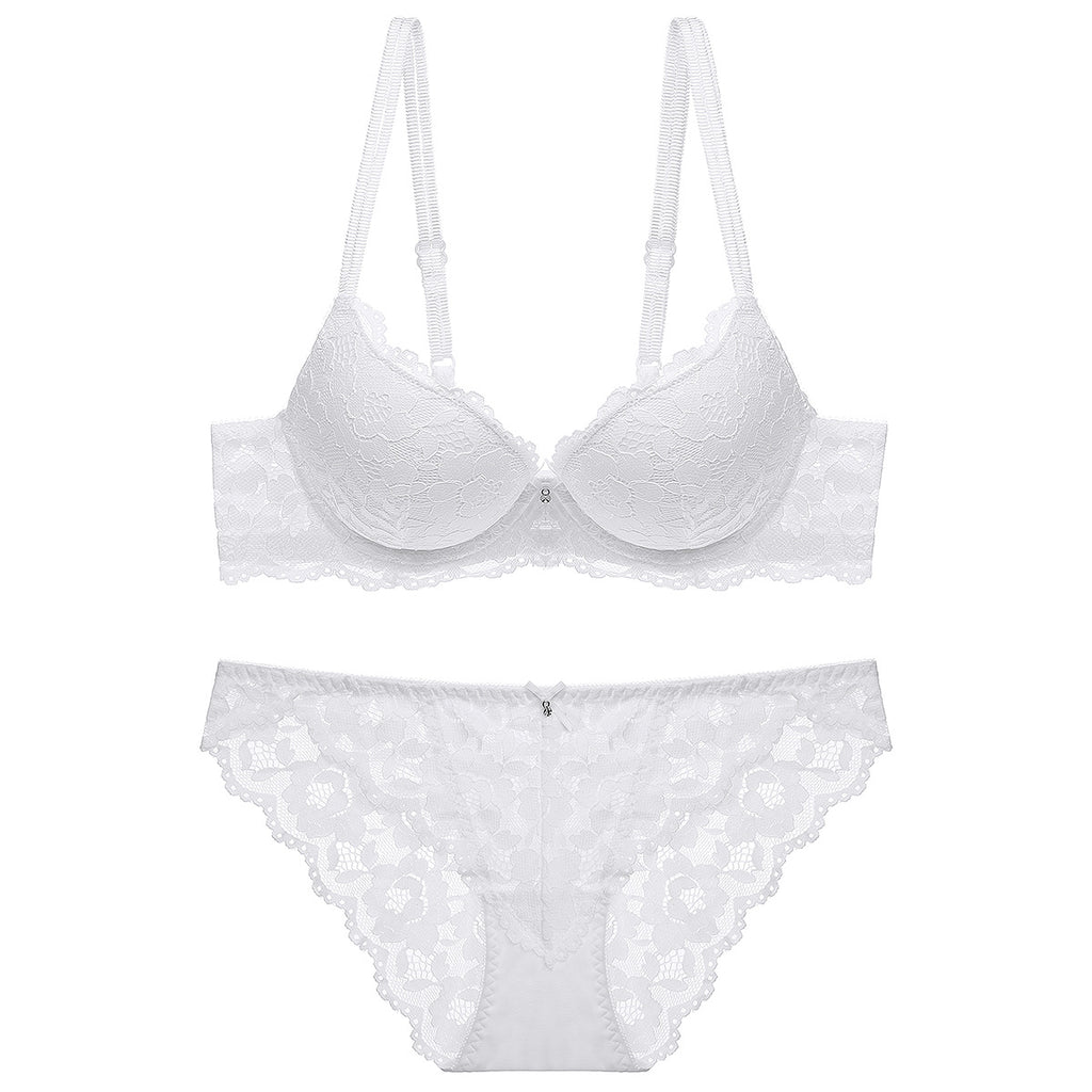 Sexy Small Chest Enhancing Push-Up Bra with Side Support Anti-Sagging Lace Lingerie Set