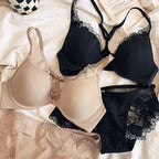 European and American Style Sexy Thin Large Bust Minimizing Plus Size French Glossy Lace Front Buckle Beautiful Back Set