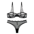Sexy Lace Lingerie See-through Embroidery Erotic Lingerie Big Chest Minimizer Plus Size Bra Set