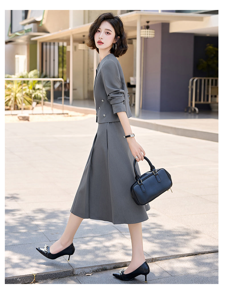 2025Autumn New Fashionable Elegant Slim Fit Round Neck Two-Piece Dress Set