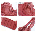 European and American Sexy Lingerie Ultra-thin Hollow Out Large Bust Minimizing Lace Plus Size Bra Set
