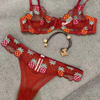 Women's Ultra-Thin See-Through Pineapple Embroidery Lace Bra Set for Large Busts, Minimizing and Anti-Sagging