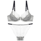 European and American Sexy Summer Ultra-Thin Transparent Lace Large Bust Minimizing Anti-Sagging Lift Set