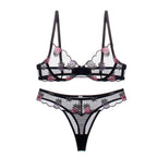 Women's Ultra-Thin See-Through Pineapple Embroidery Lace Bra Set for Large Busts, Minimizing and Anti-Sagging