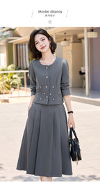 2025Autumn New Fashionable Elegant Slim Fit Round Neck Two-Piece Dress Set