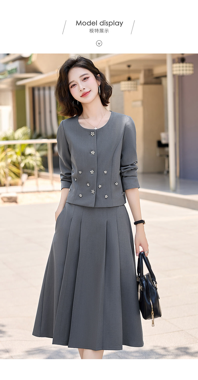 2025Autumn New Fashionable Elegant Slim Fit Round Neck Two-Piece Dress Set